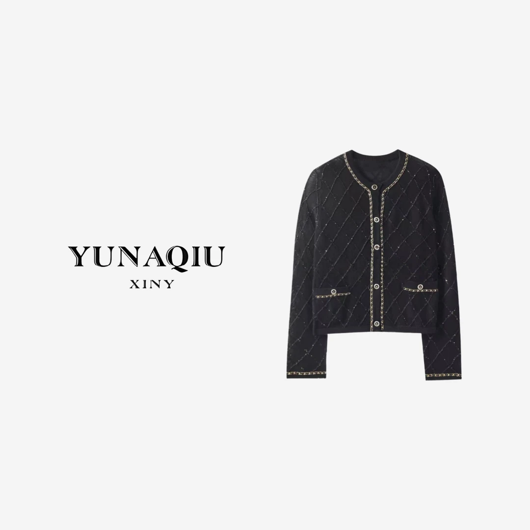 YUNAQIU 编织气质针织短款时尚女士设计师外套-9798