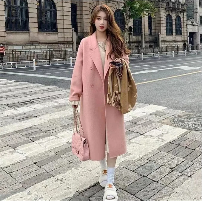 D-8818四粒扣双面羊毛爆款秋冬外套宽松版大衣女装