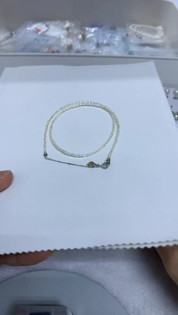 项链银S925镶嵌淡水珍珠1-2mm