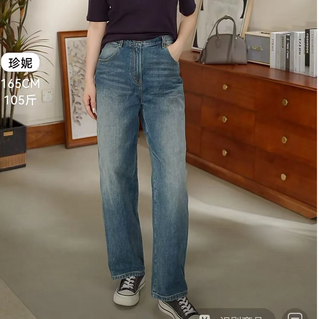 梨型福音 土耳其进口棉 水洗复古直筒 牛仔裤女 906