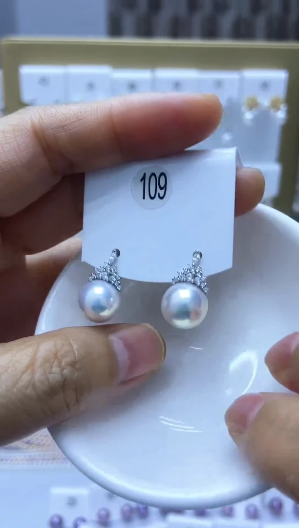 银S925镶嵌耳饰淡水珍珠109