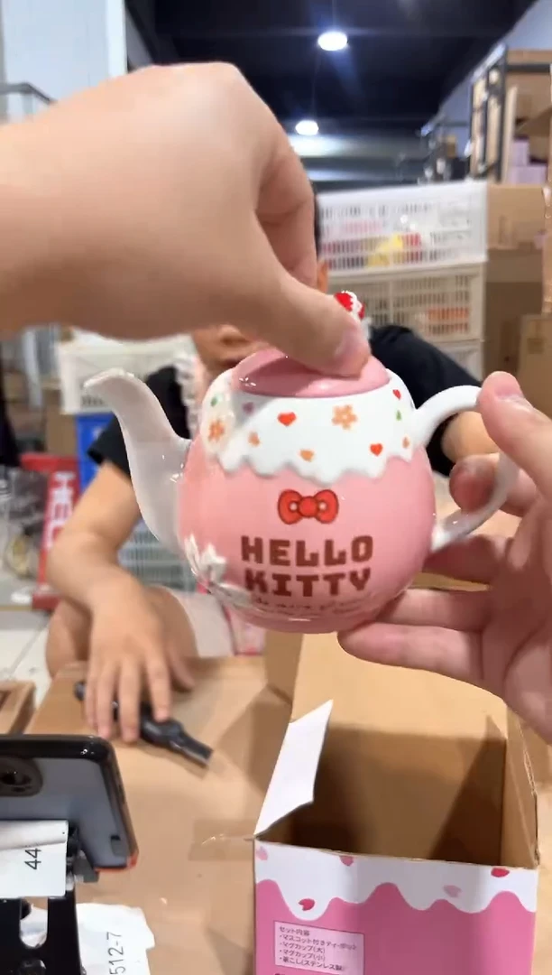 瓷片原盒kt猫樱花茶壶