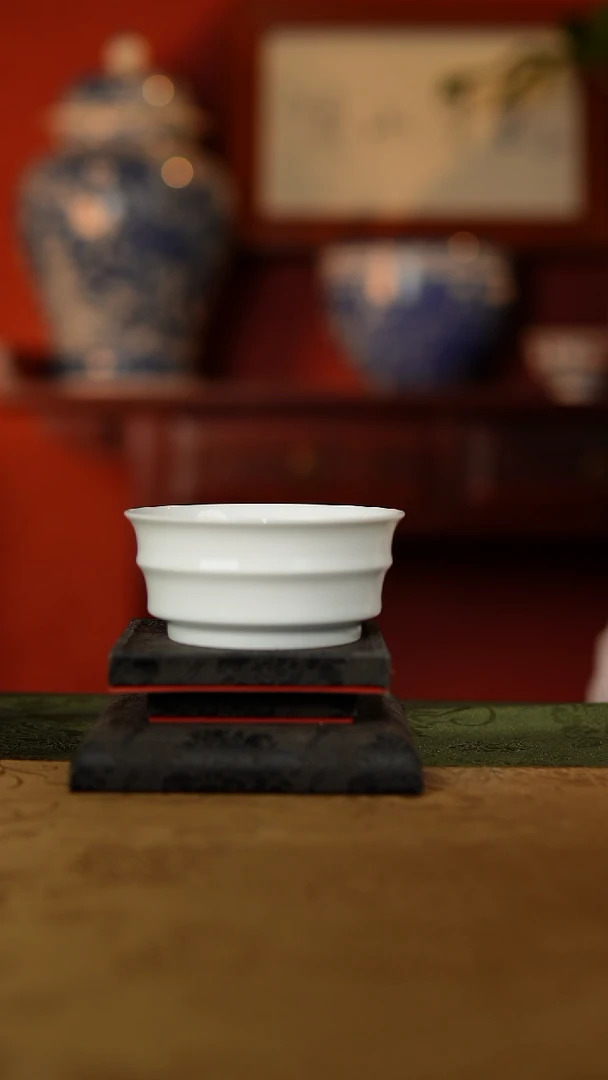 摆件全手工  甜白竹节杯 100CC