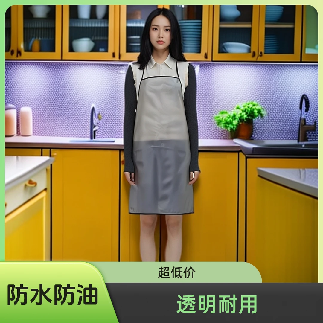 【特价】TPU防水围裙透明黑成人防水防油挂脖围裙