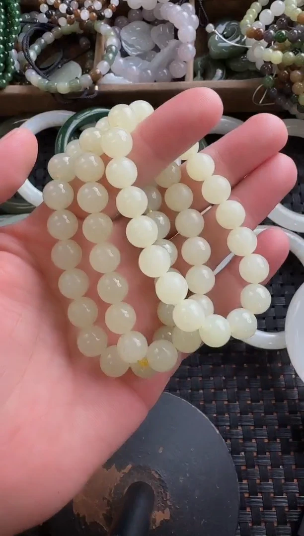 颈饰未镶嵌和田玉10mm黄玉手串多样性拍一发一