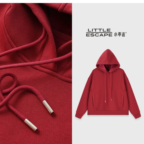 小乖逃休闲时尚深红色卫衣连帽加厚净色风秋冬新年红百搭S25778