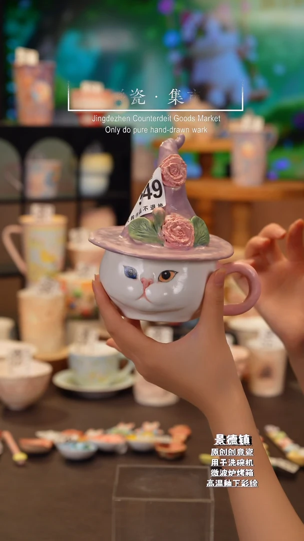 杯子设计师款：玫瑰白猫