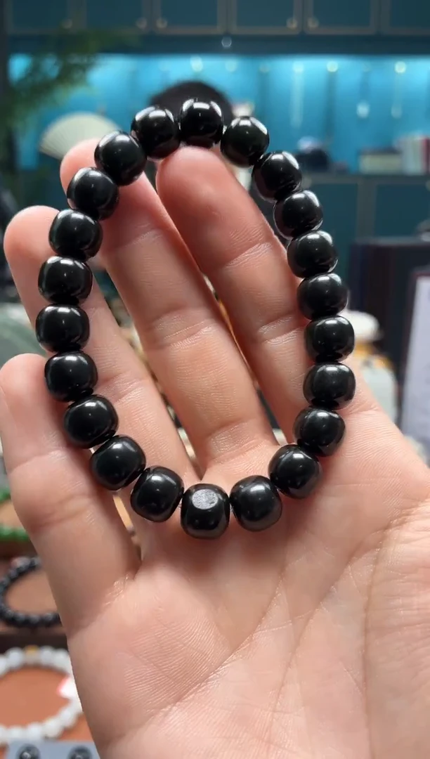 未镶嵌手串和田玉黑青9*10