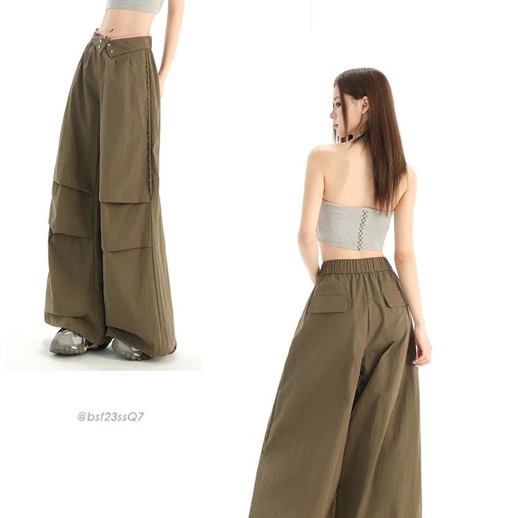 雅痞辣妹 美式复古阔腿休闲工装裤7021（T）