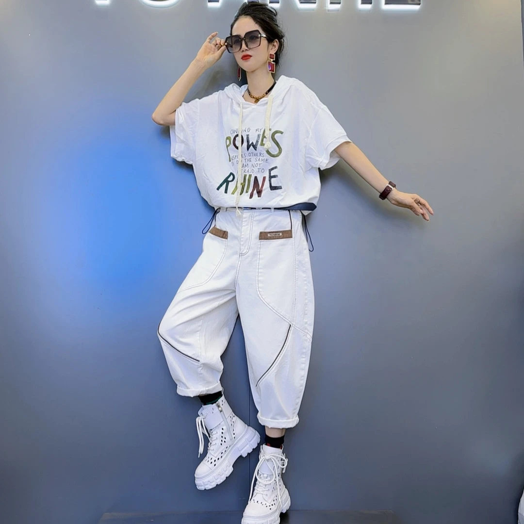 Y7-1夏款四色蝙蝠袖连帽上衣-薄款百搭新款四色牛仔裤