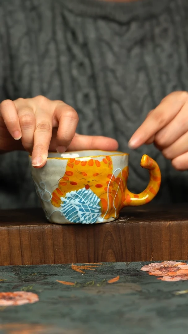 杯釉下彩手工手绘同款陶器