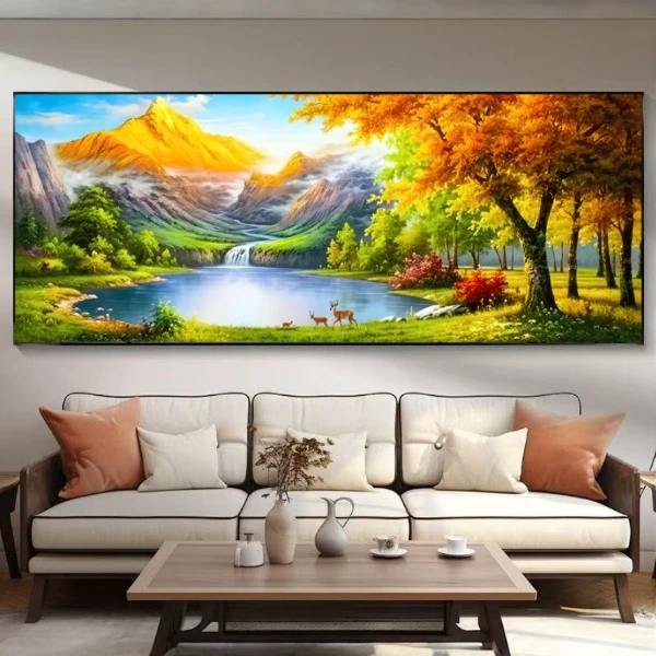 日照金山水晶装饰画卧室办公室床头客厅背景墙高档简约挂画