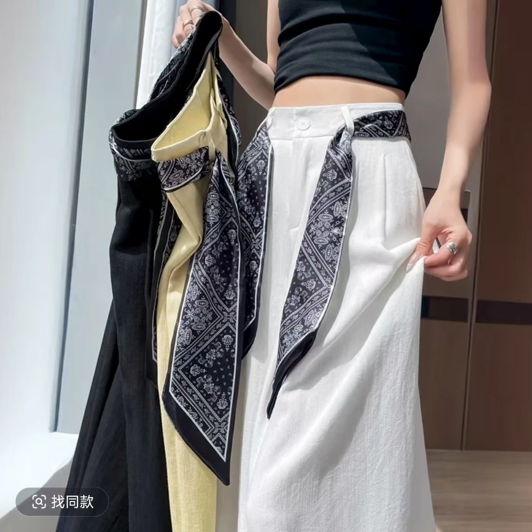 【运费险➕丝巾】系带棉麻冰丝裤子女夏季薄款2025新款9988#