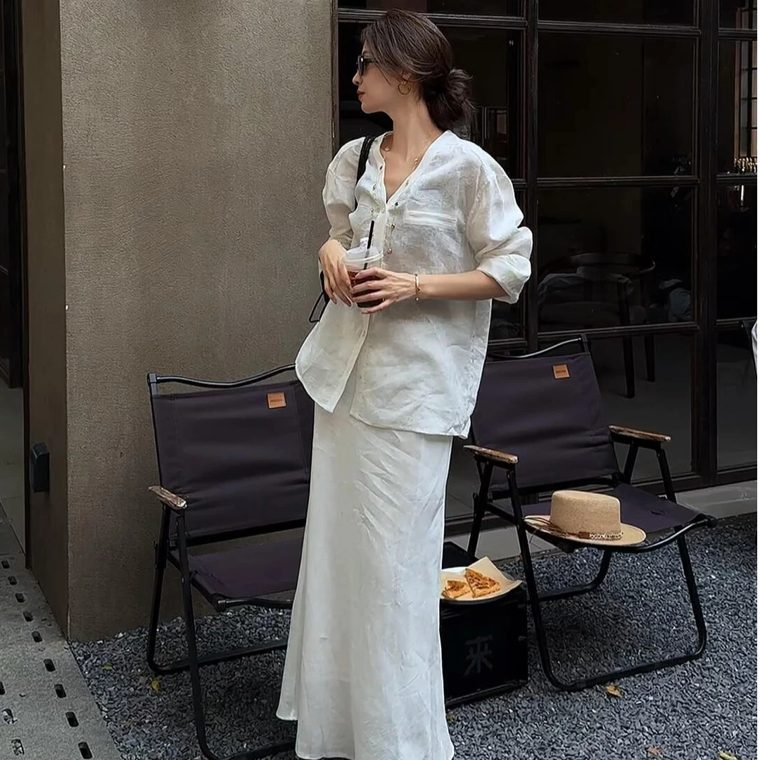 松弛感休闲衬衫套装女2025年春夏季韩版慵懒风简约宽松衬衣设计感