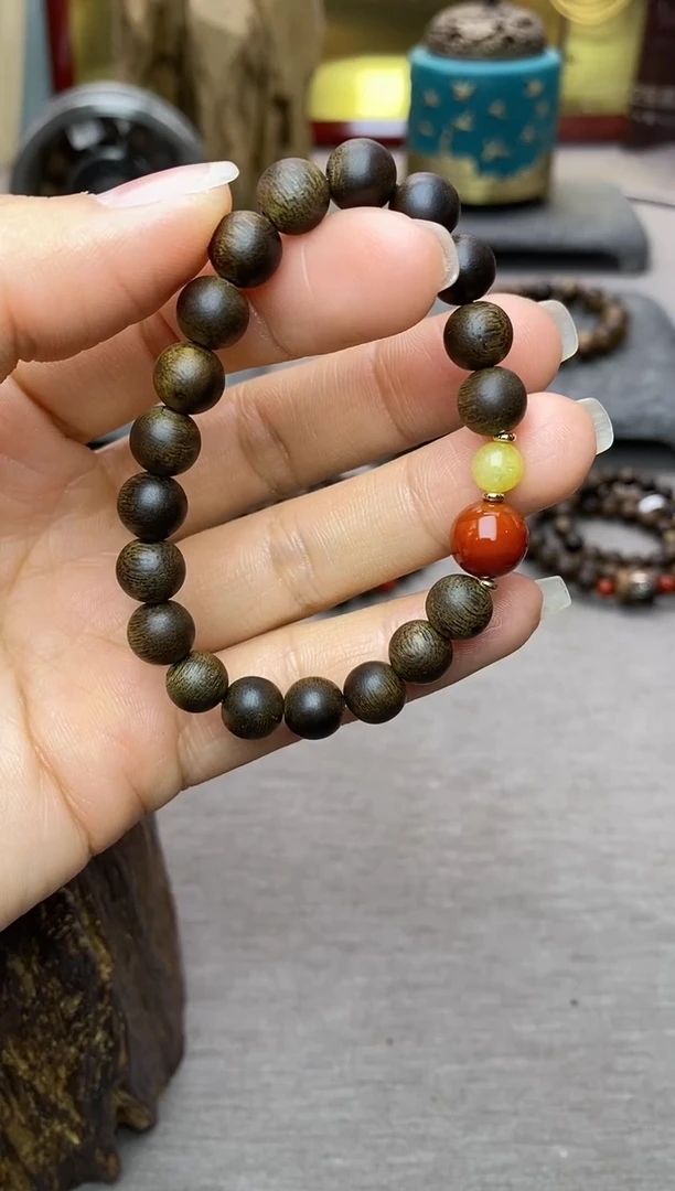 【闪购商品】沉香手串越南顺化玉化紫棋楠08 沉水单圈+配饰