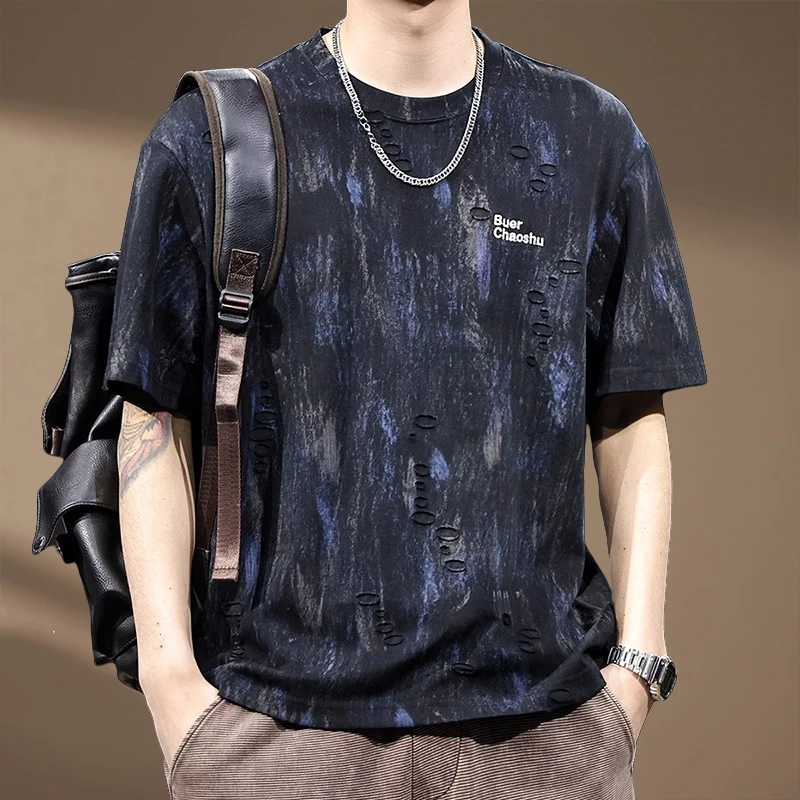 MR.MUDI/穆迪先生重磅提花潮牌短袖t恤男士夏季新款衣服美式体恤