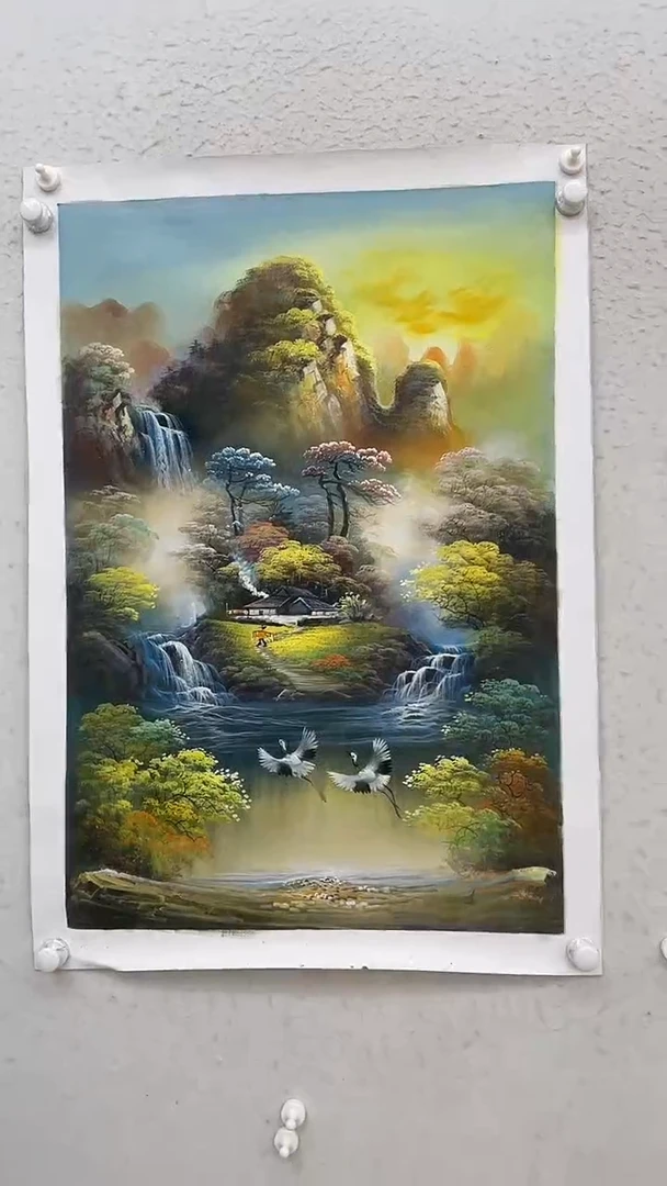 油画意境山水 油画 麻布 约60-90厘米