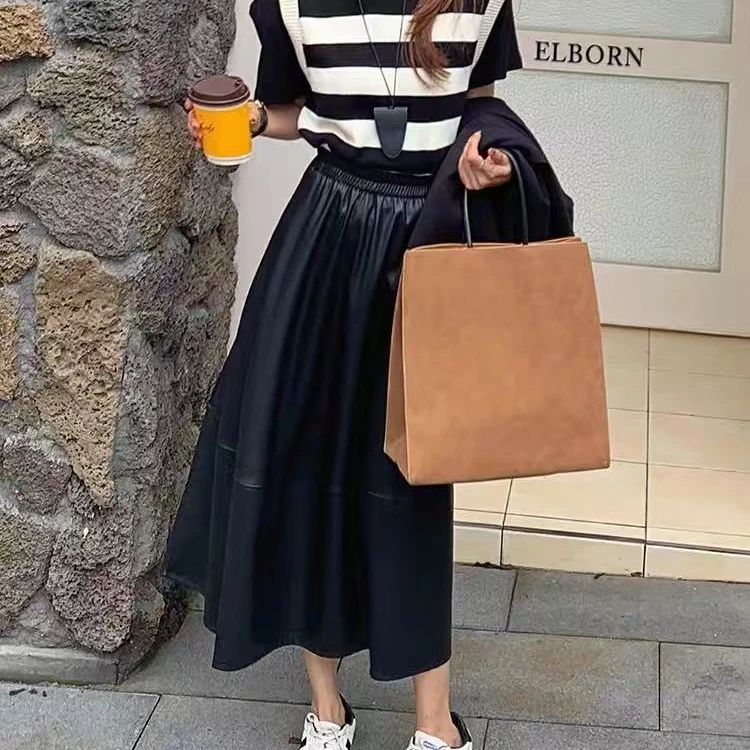 <顾小姐>进口超柔全植鞣绵羊皮伞裙超薄长裙百褶松紧腰OG-1118