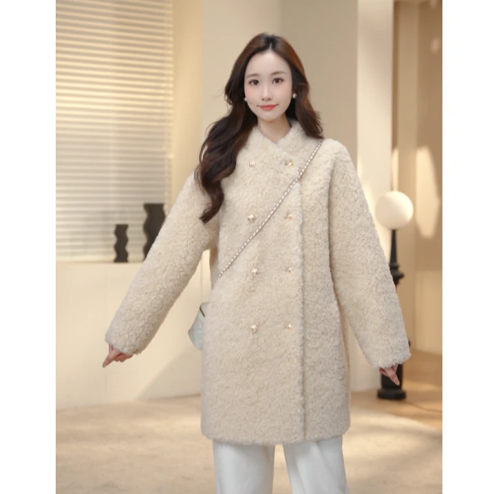 Basic House/百家好大衣毛外套女2024秋冬中长款外套B0754B5CF32