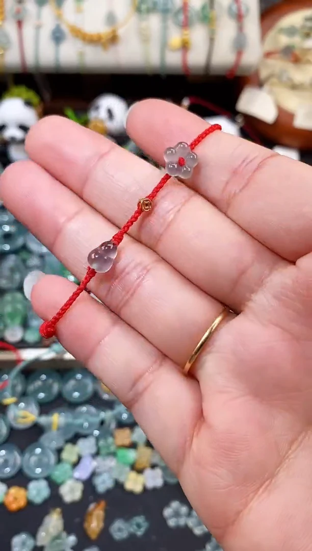 散珠翡翠葫芦小花手绳 手围15