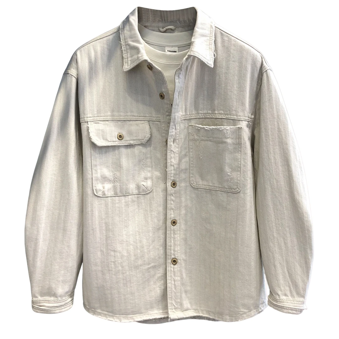 蒙鲁巴恩麦穗纹肌理质感纯棉工装衬衫男士秋季新款长袖衬衣外套男