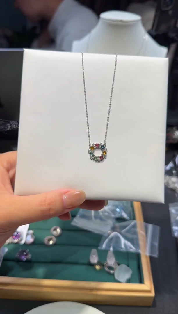 吊坠(赠链)银S925镶嵌碧玺碧玺项链