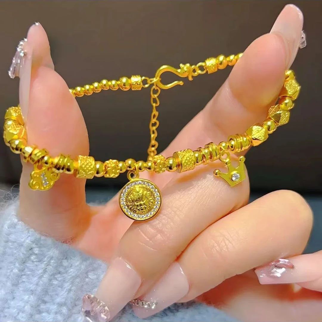 铜合金手链 点钻如意黄财神福字转运珠珠手链女新中式国潮风手链