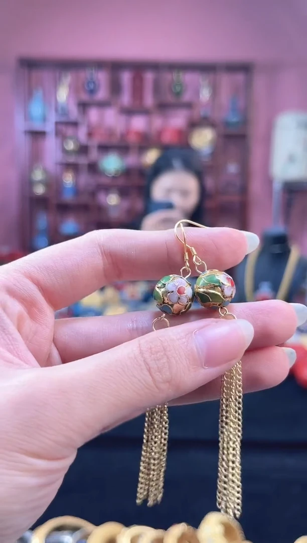 非遗 景泰蓝耳饰 金地 流苏