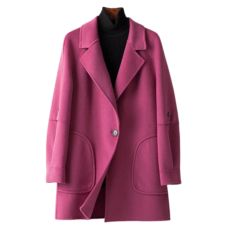 【100绵羊毛】QR2268春秋冬时尚气质绵羊毛大衣外套休闲百搭双面呢