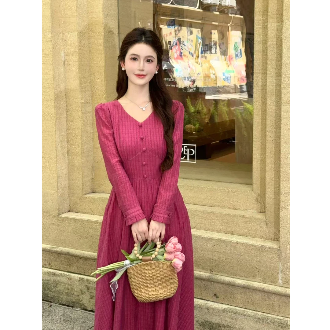 【莓莓气泡】LiLi法式少女树莓粉显白收腰连衣裙XMZH8758