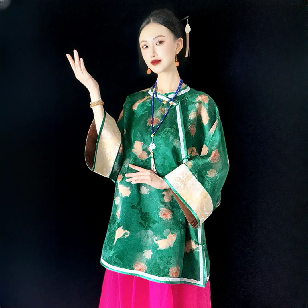 原创设计国风香云纱斜襟圆领太太服