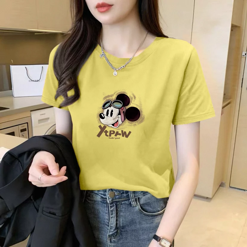 姜黄色T恤短袖女款爆款2025新款圆领正肩短袖t恤女别致打底衫女款