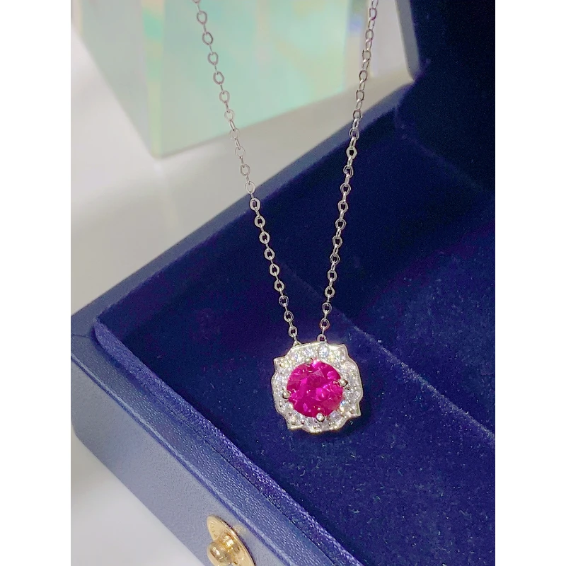 培育红宝石S925银镶嵌培育红宝石项链777