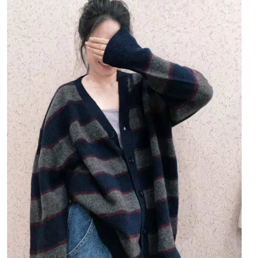 YT推荐 撞色针织开衫毛衣