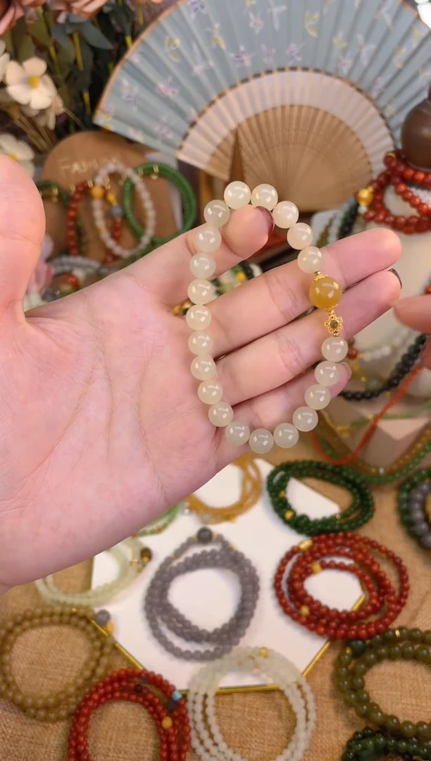 【闪购商品】和田玉手串18K金镶嵌蜂蜜水