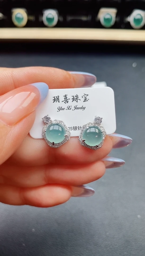 翡翠银S925镶嵌耳饰32132