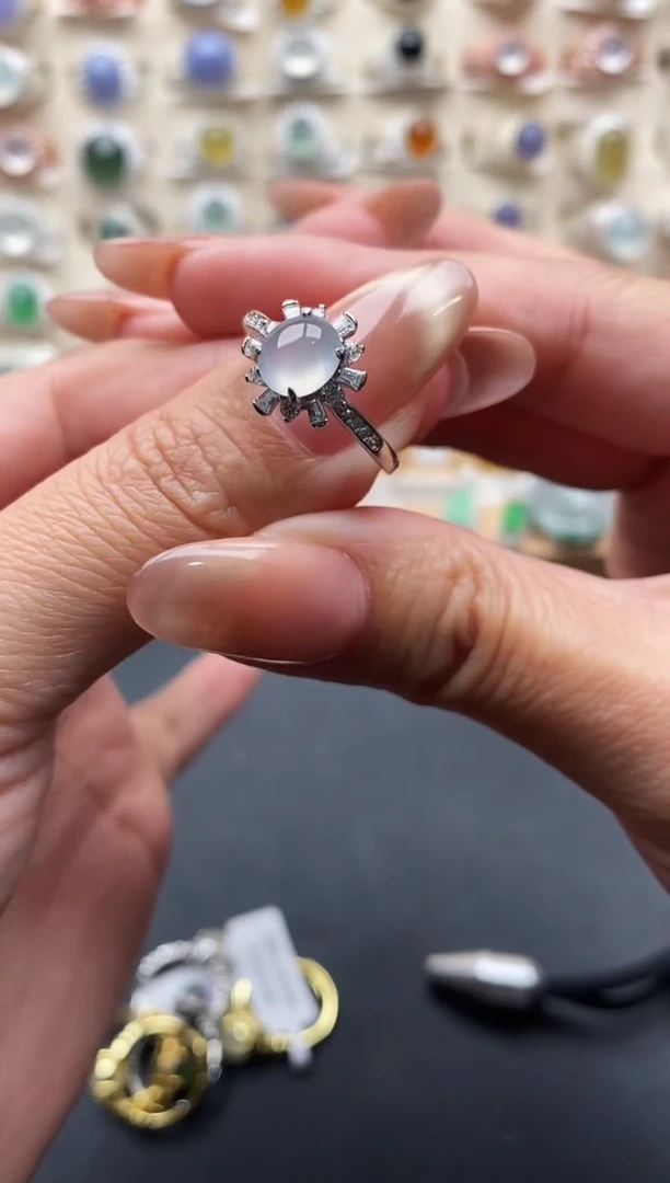 银S925镶嵌戒指翡翠缅甸翡翠   1   1+