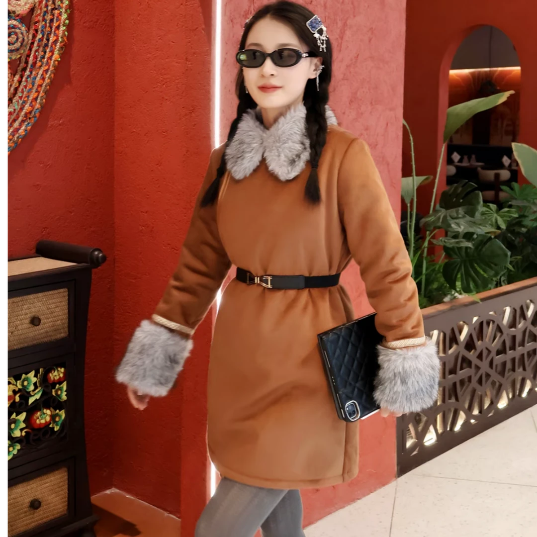 Adiya brand蒙古元素冬季外套收腰蒙古袍民族风棉服棉衣加厚加棉
