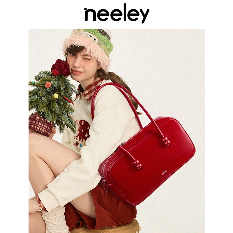 neeley新款波士顿包包腋下包大容量真皮时尚女包百搭单肩包
