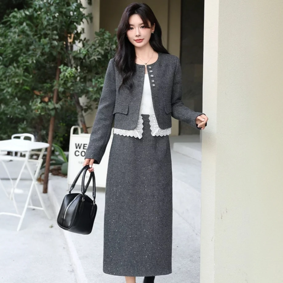 T021春秋半裙服装时尚套装休闲风复古港风女装套裙