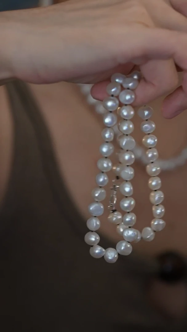 银S925镶嵌淡水珍珠项链黑色绳结款项链