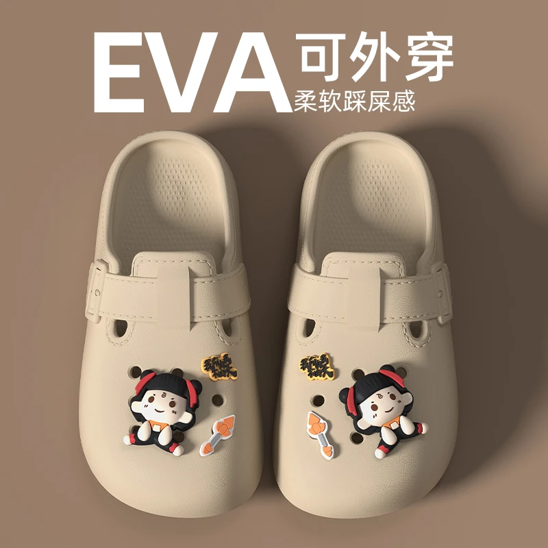夏季超火新款哪吒配饰DIY洞洞鞋女外穿凉拖鞋eva踩屎感半拖鞋防滑