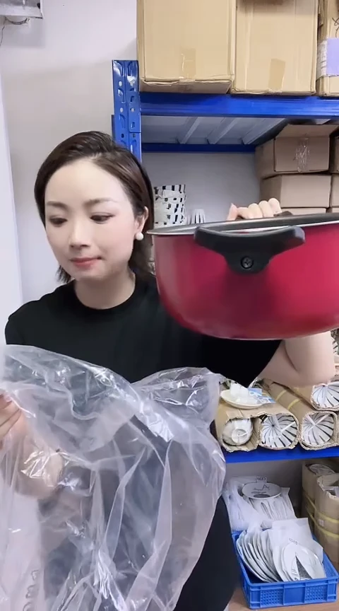 瓷片进口家用百货24CM汤锅 红色A005