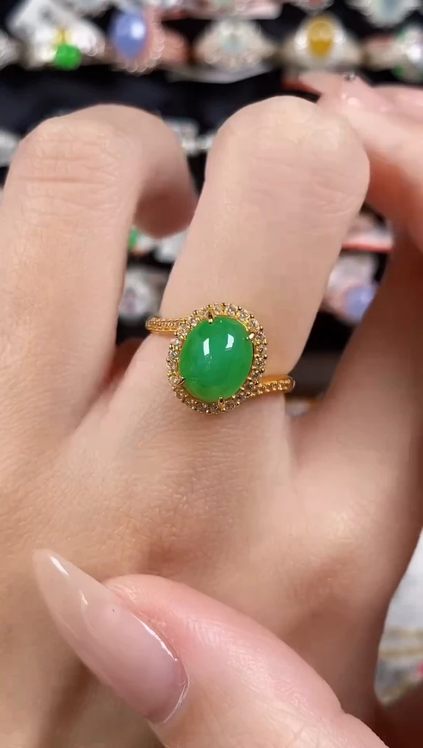 银S925镶嵌戒指翡翠 天然A货翡翠15