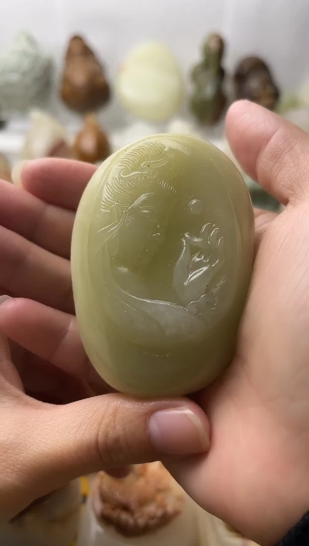 石材古青石棉纹正常不退换观音微瑕