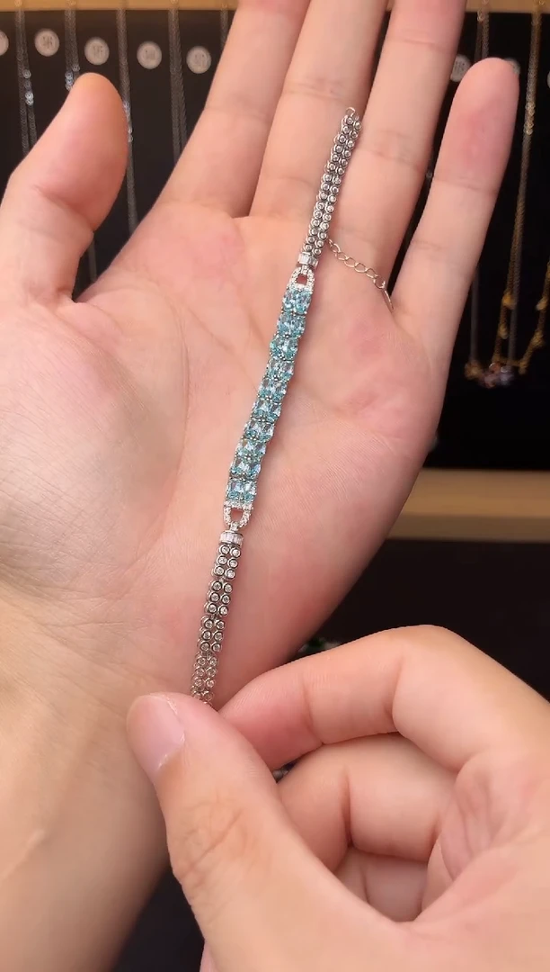 海蓝宝石手链银S925镶嵌元*弹000