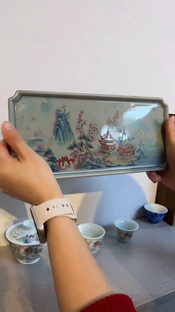 景德镇高温瓷江山粉彩茶盘