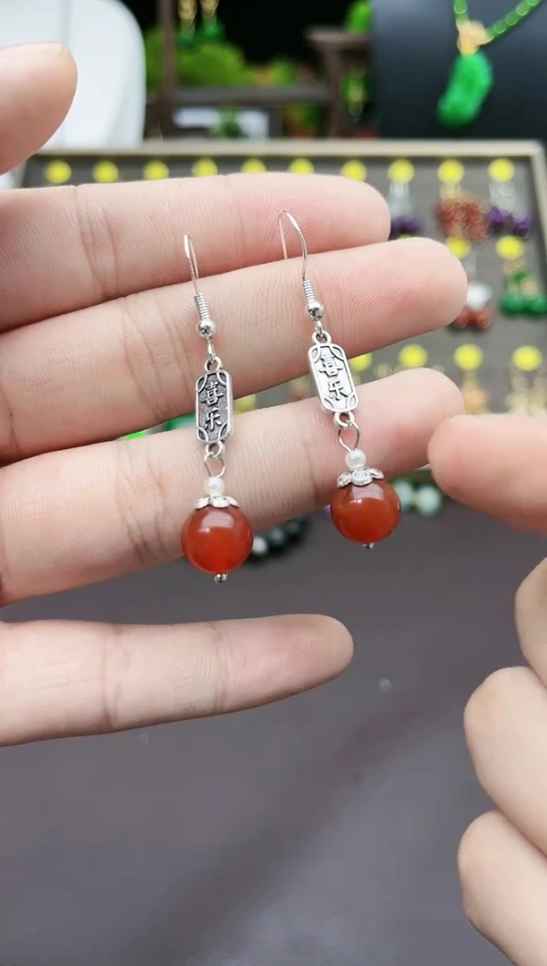 【闪购商品】南红玛瑙耳饰银S925镶嵌730000