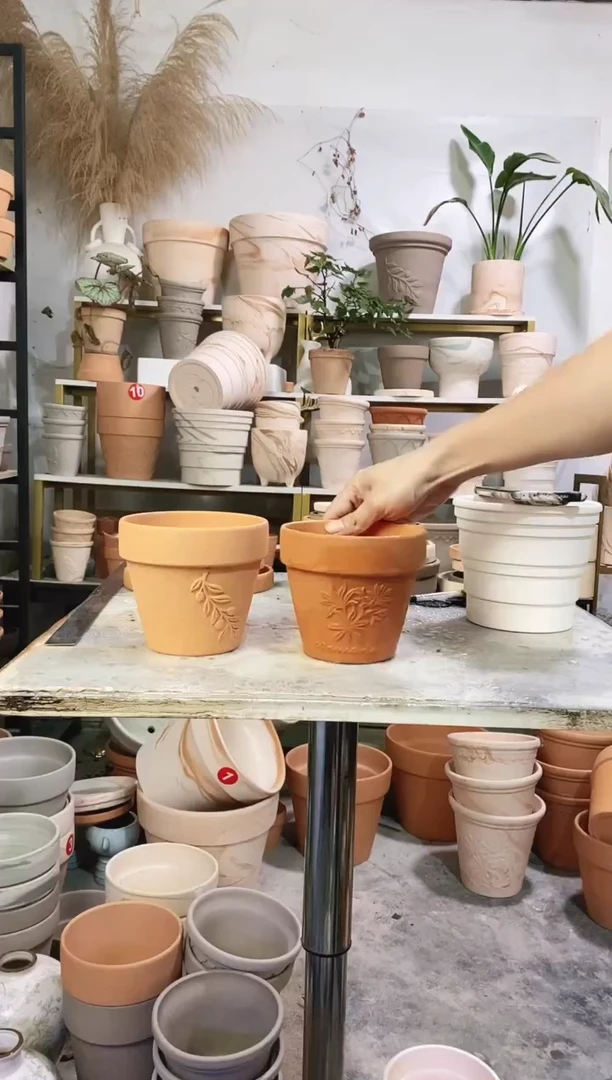 14*13红陶浮雕2图案 2盆无托