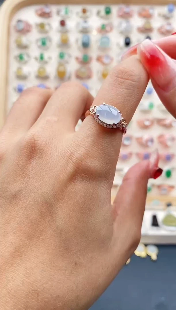 【闪购商品】翡翠戒指银S925镶嵌缅甸天然A货翡翠111  10+10